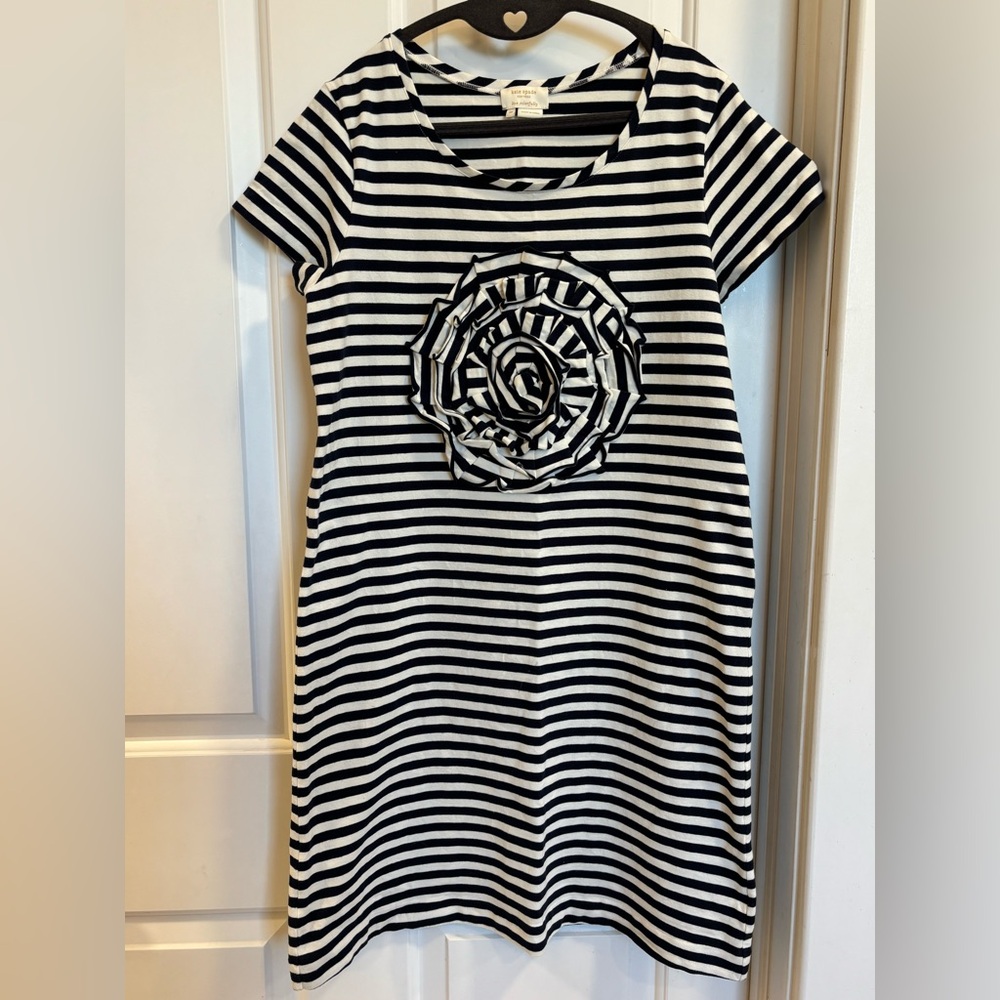 kate spade Black and White Striped Midi Dress with Rosette